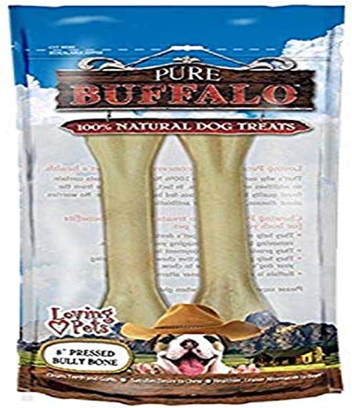 Loving Pets Pure Buffalo 8-Inch Pressed Bully Bone Dog Treat, 2-Pack