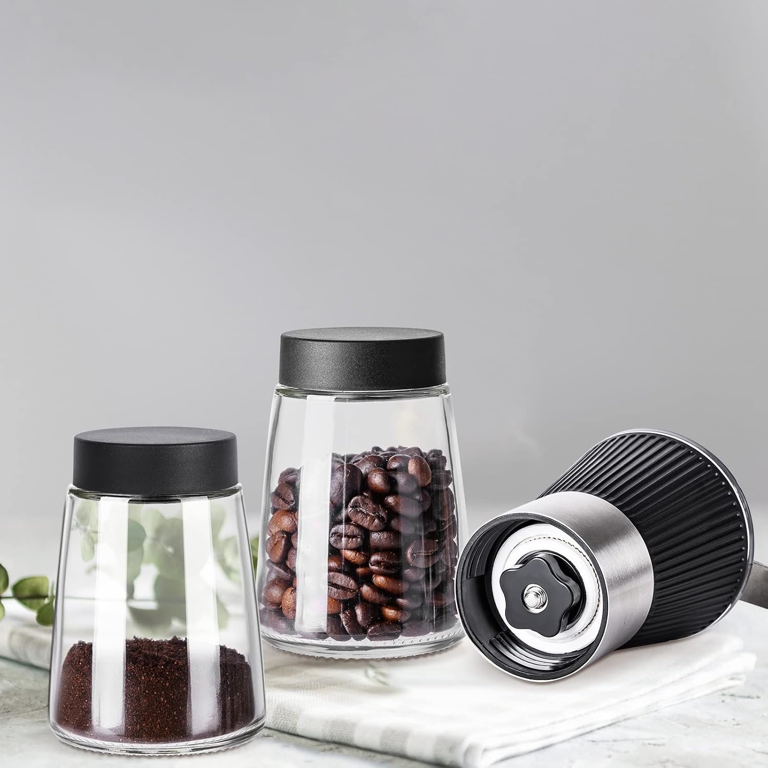PARACITY Manual Coffee Grinder, Ceramic Burr, 2 Glass Jars, 11oz per Jar