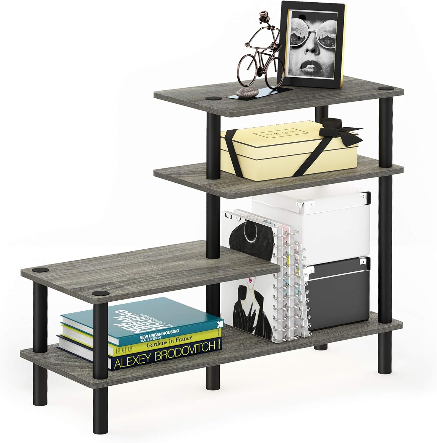 Furinno TURN-N-TUBE Storage Shelves, 3-Tier 47.4 Wide Book Shelf, Corner Shelf, Toolless Open Shelves, for Organization and Storage, Living Room, Garage, Home Office, Black