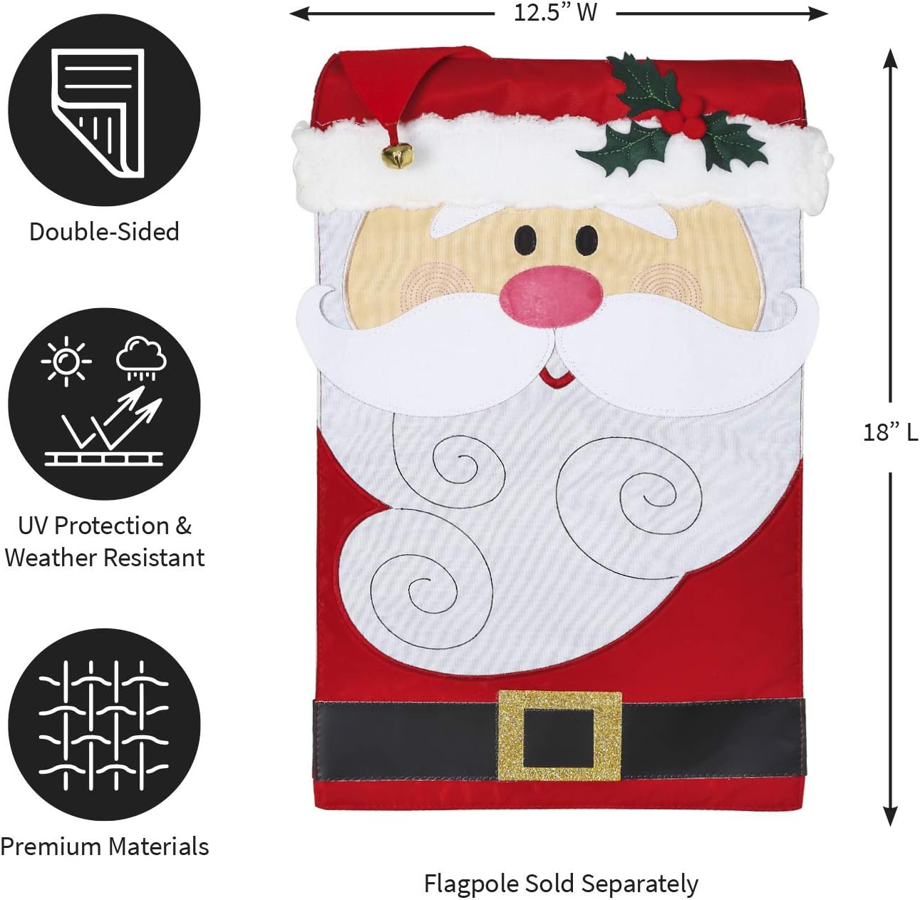 Evergreen Flag Embellished Santa Claus Christmas Applique Garden Flag - 12.5 x 18 Inches Outdoor Decor for Homes and Gardens