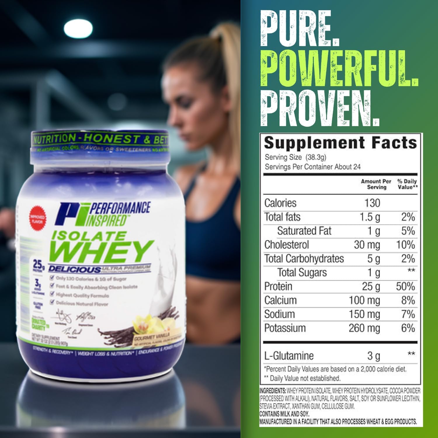 PERFORMANCE INSPIRED Isolate Whey Protein Powder – Vanilla – 25G – 2lb | All Natural - Fast Absorbing - Added L-Glutamine - Contains BCAAs