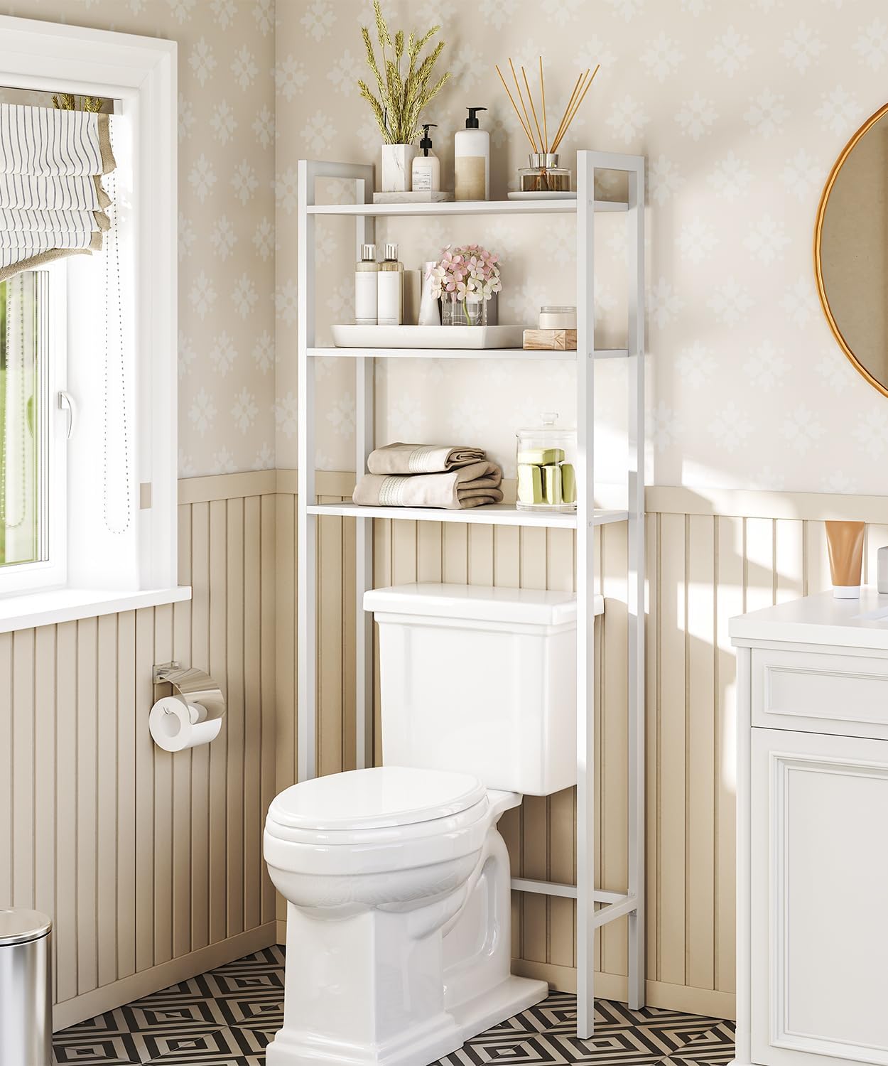 HOOBRO Over The Toilet Storage, 3-Tier Bathroom Organizer Shelf Over Toilet, Freestanding Bathroom Storage Shelves, Space Saver