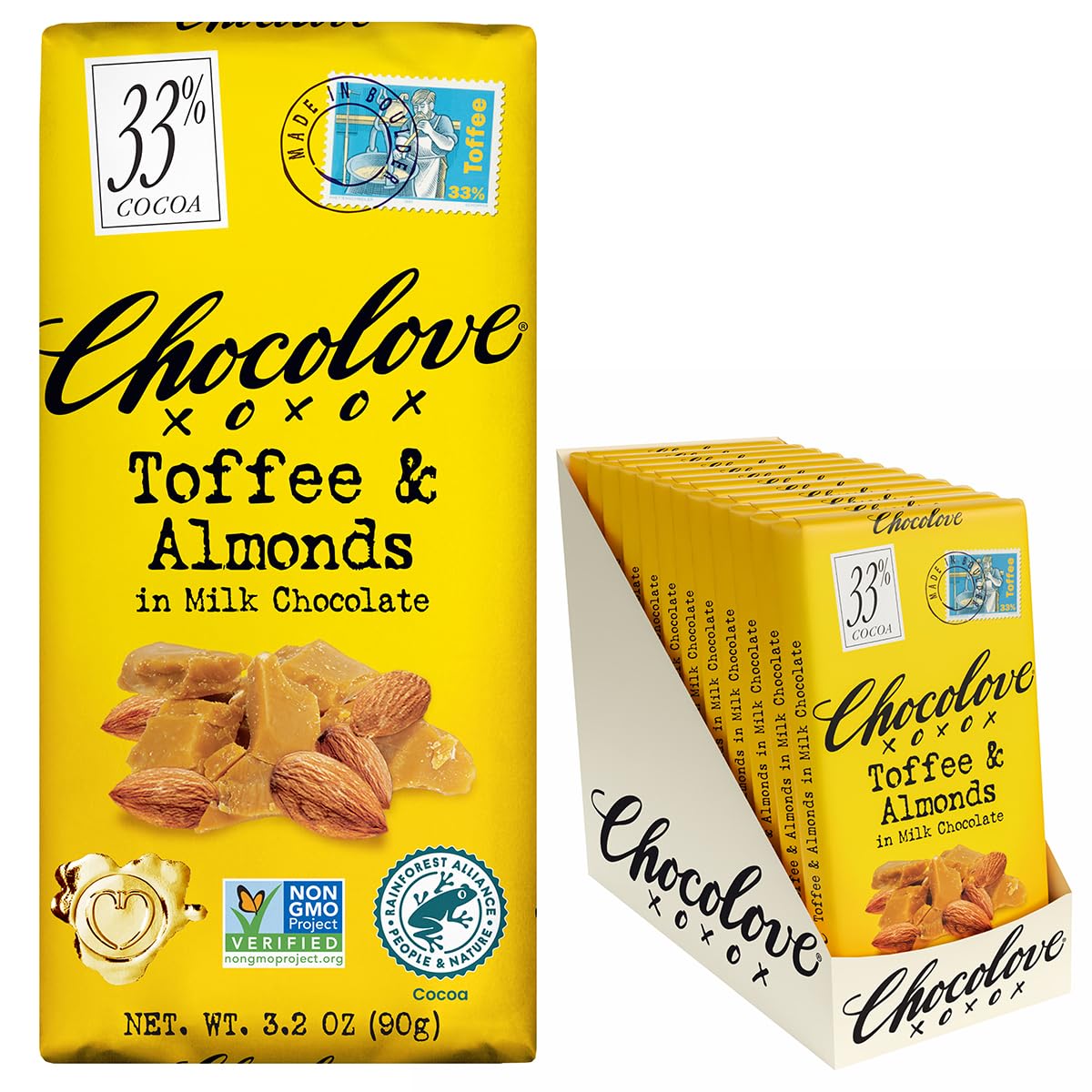 Chocolove Creamy Milk Chocolate Bars | 33% Cocoa | Crafted with Silky Premium Chocolate | Non-GMO, & Gluten-Free, 3.2 oz Bar (12 Pack)
