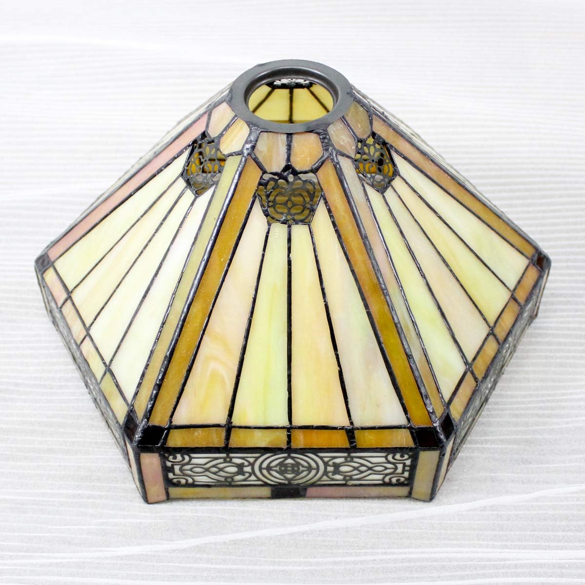 WERFACTORY Tiffany Floor Lamp Yellow Hexagon Stained Glass Mission Light | 12X12X71 Inches Torchiere Standing Corner Torch Uplight Decor Bedroom