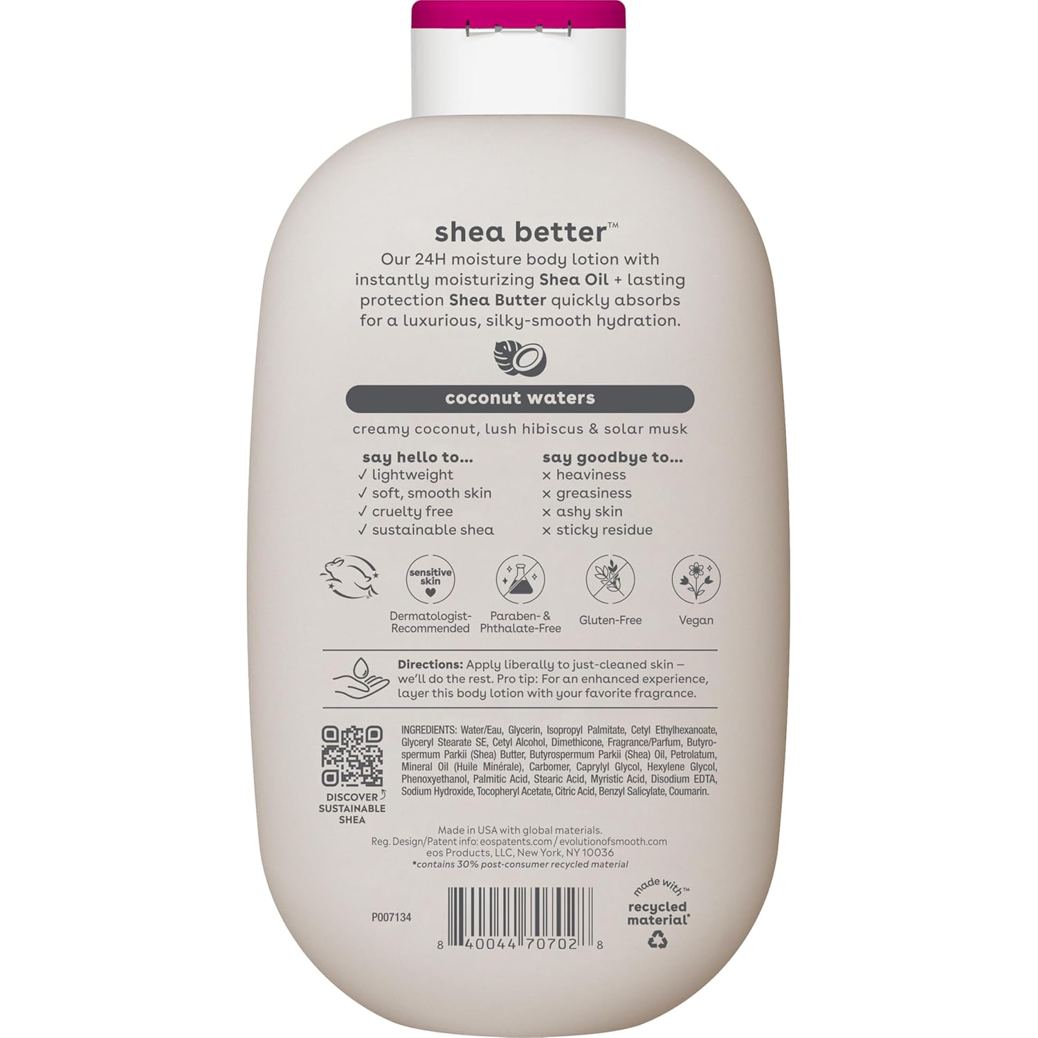 eos Shea Better Body Lotion- Vanilla Cashmere, 24-Hour Moisture, 16 fl oz