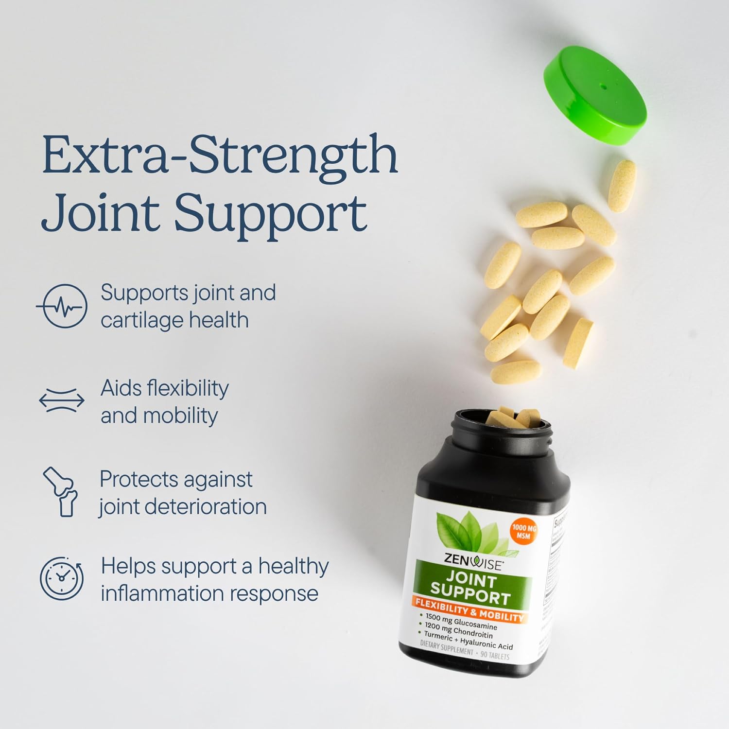 Zenwise Health Joint Support Supplement with Glucosamine Chondroitin MSM, Curcumin & Sulfate - Joint Health for Women & Men - Mobility & Flexibility Support for Knee, Cartilage & Bone - 180 Count | Tablets, 1500mg Glucosamine, 1200mg Chondroitin, 1000mg…