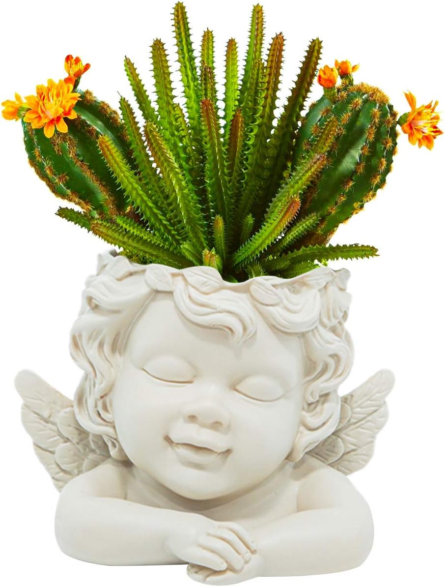 5.5 Inch Height Angel Statue Crafted Head Face Planter Pot