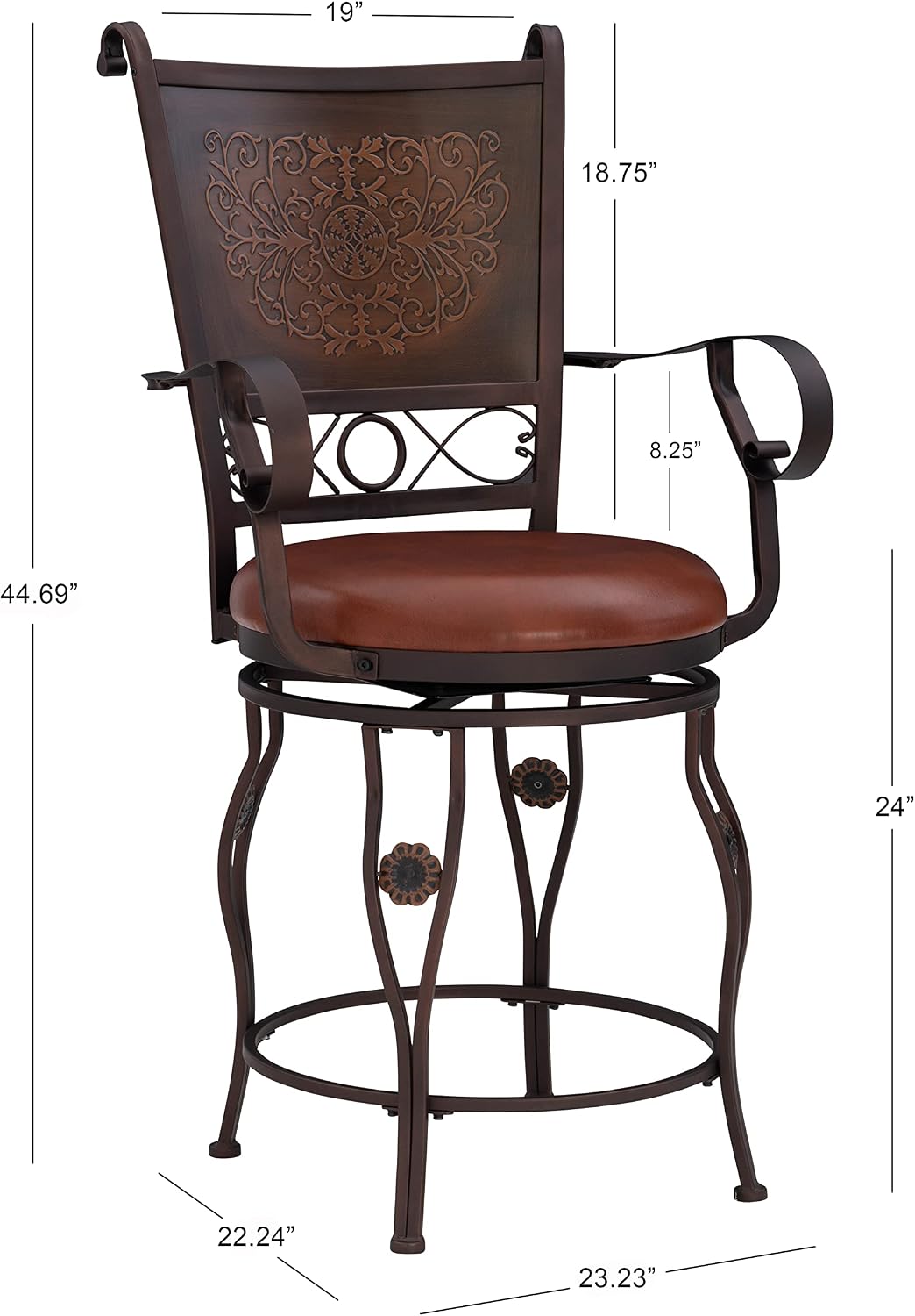 Powell Company Big & Tall Copper Stamped Back Arms by Powell Big and Tall Counter Stool, 24" Seat Height, brown
