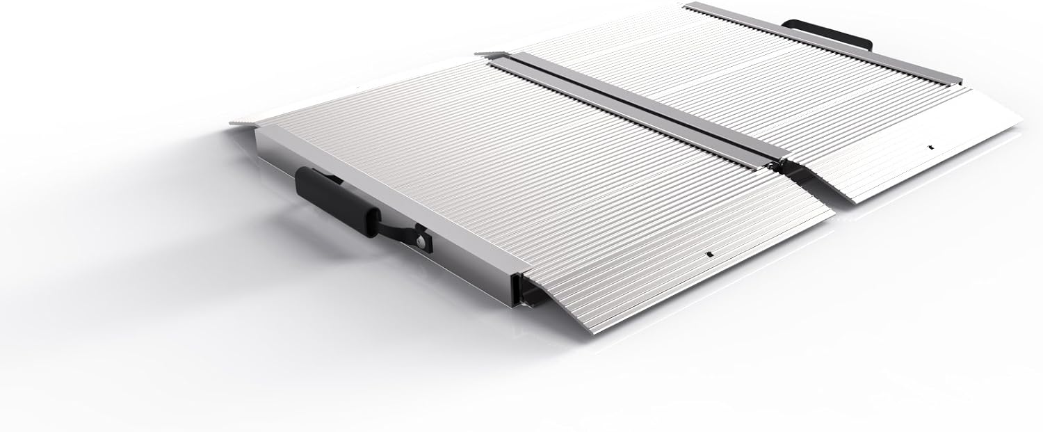 EZ-ACCESS TRAVERSE Aluminum Singlefold Folding Ramp, Portable Loading Ramps for Wheelchairs, Motorcycles, Lawn Tractors & ATVs, Heavy Duty Aluminum Folding Ramps with Carrying Handles (Silver, 4 Foot)