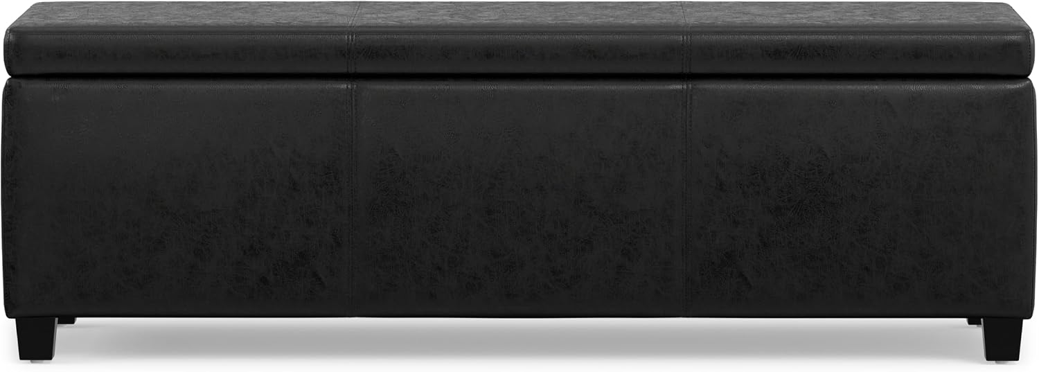 SIMPLIHOME Avalon 48" Wide Vegan Leather Storage Ottoman in Brown