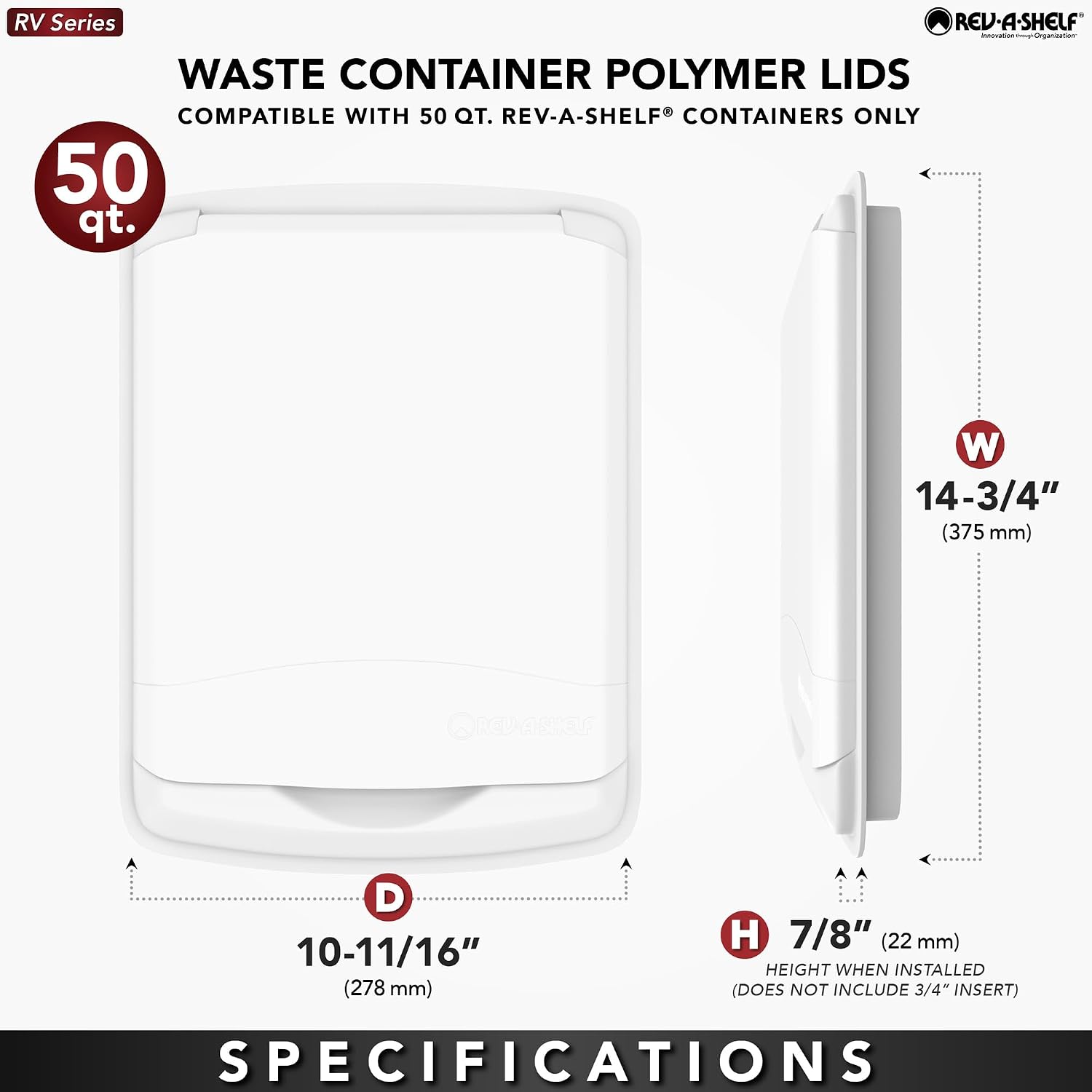 Rev-A-Shelf 35 Qt Under Sink Garbage Can Lid for Base Kitchen and Bathroom Cabinet, Replacement Plastic Trash Bin Lid Only, White, RV-35-LID-1