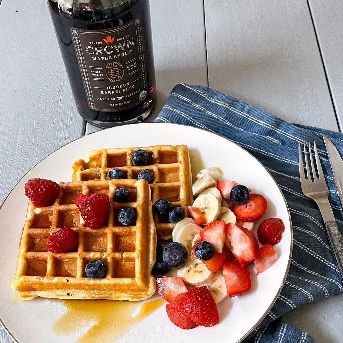 Crown Maple Organic Bourbon Barrel Aged Maple Syrup, Pancakes, Flavor Cocktails, Marinades and Sauces, 12.7 Fl Oz