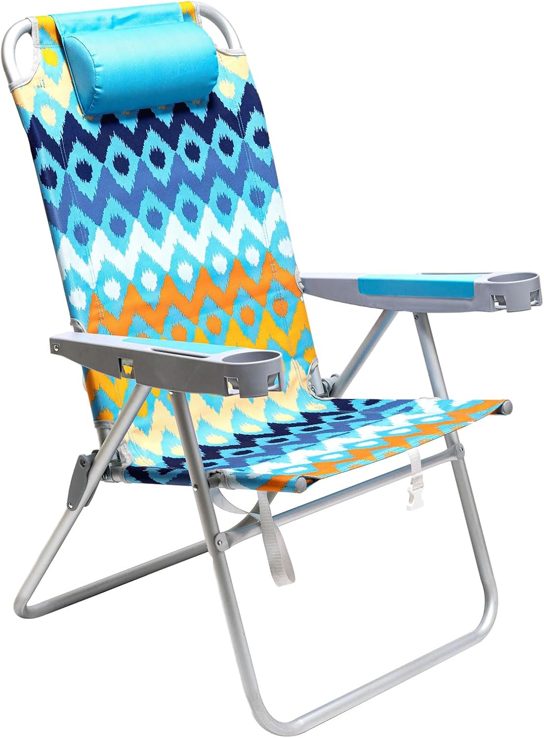 SUNNYFEEL Oversized Tall Folding Beach Chair Lightweight, 17" Portable Sand Chair for Adults Heavy Duty 500 LBS with Cup Holders