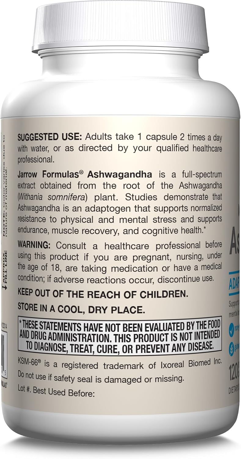 Jarrow Ashwagandha Capsules, 300 mg for Stress Support, 120 Count