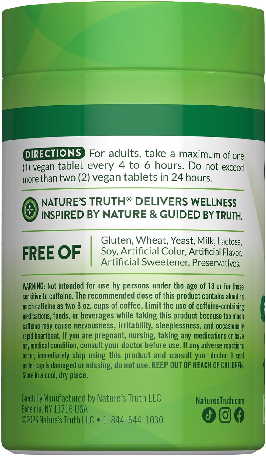 Nature's Truth Caffeine Pills | 220mg | 120 Count | With Green Tea Extract | Vegan, Non-GMO & Gluten Free Supplement | Vegan