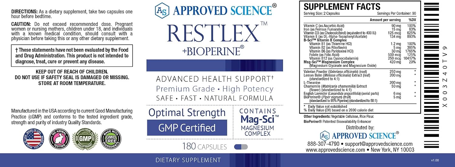 Approved Science Restlex for Restless Legs – Magnesium Glycinate for Calm Legs and Restful Legs – Natural Itching, Crawling