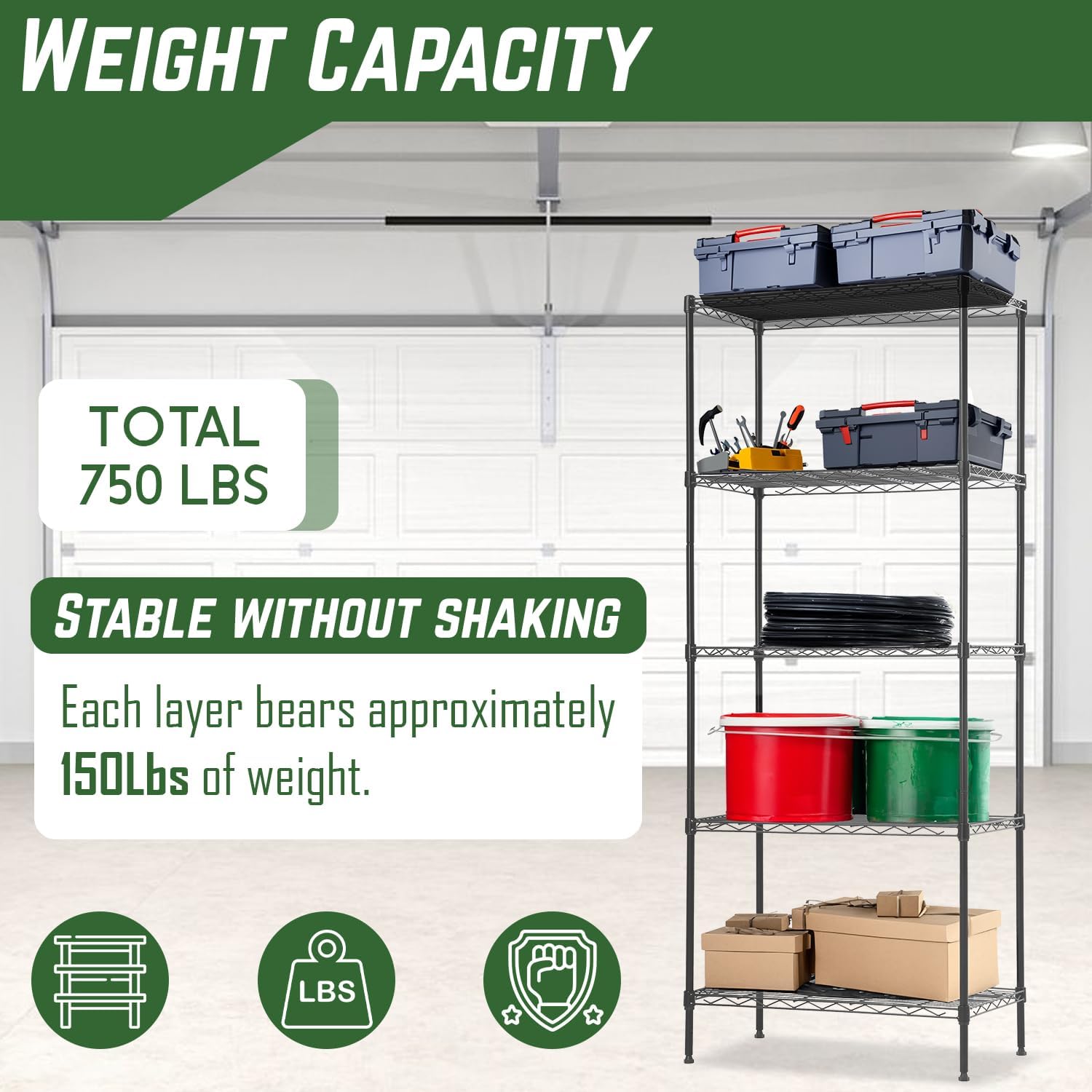 PayLessHere | 6-Tier Wire Shelf with Wheels | 45"x18"x82" | Black
