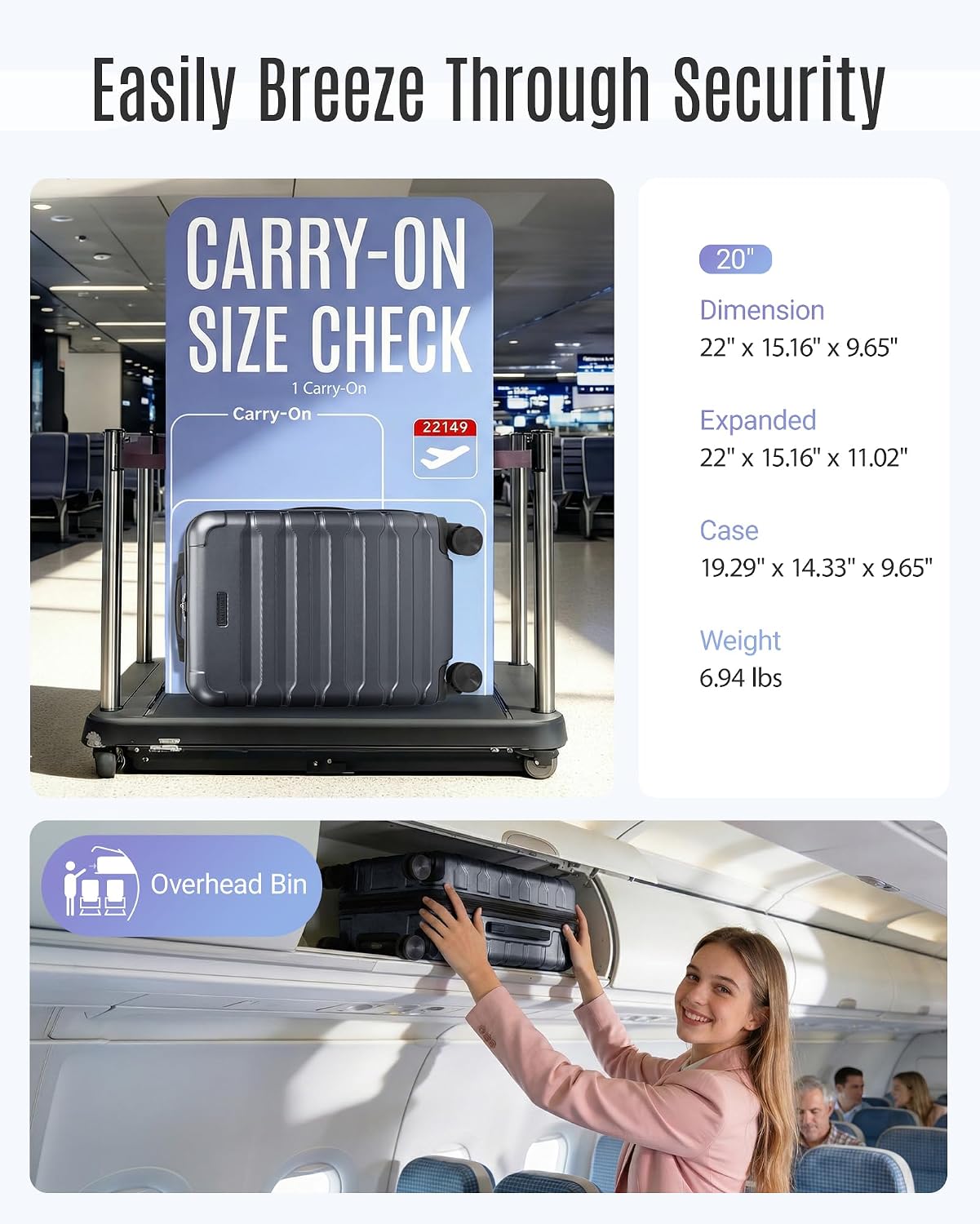 LIGHT FLIGHT Carry On Luggage, 20" Carry-On Suitcase, Deep Green | 20" Expandable Carry On Suitcases with Wheels, Lightweight Luggage, Durable Hard ShellRolling Suit Case for Men Women Travel