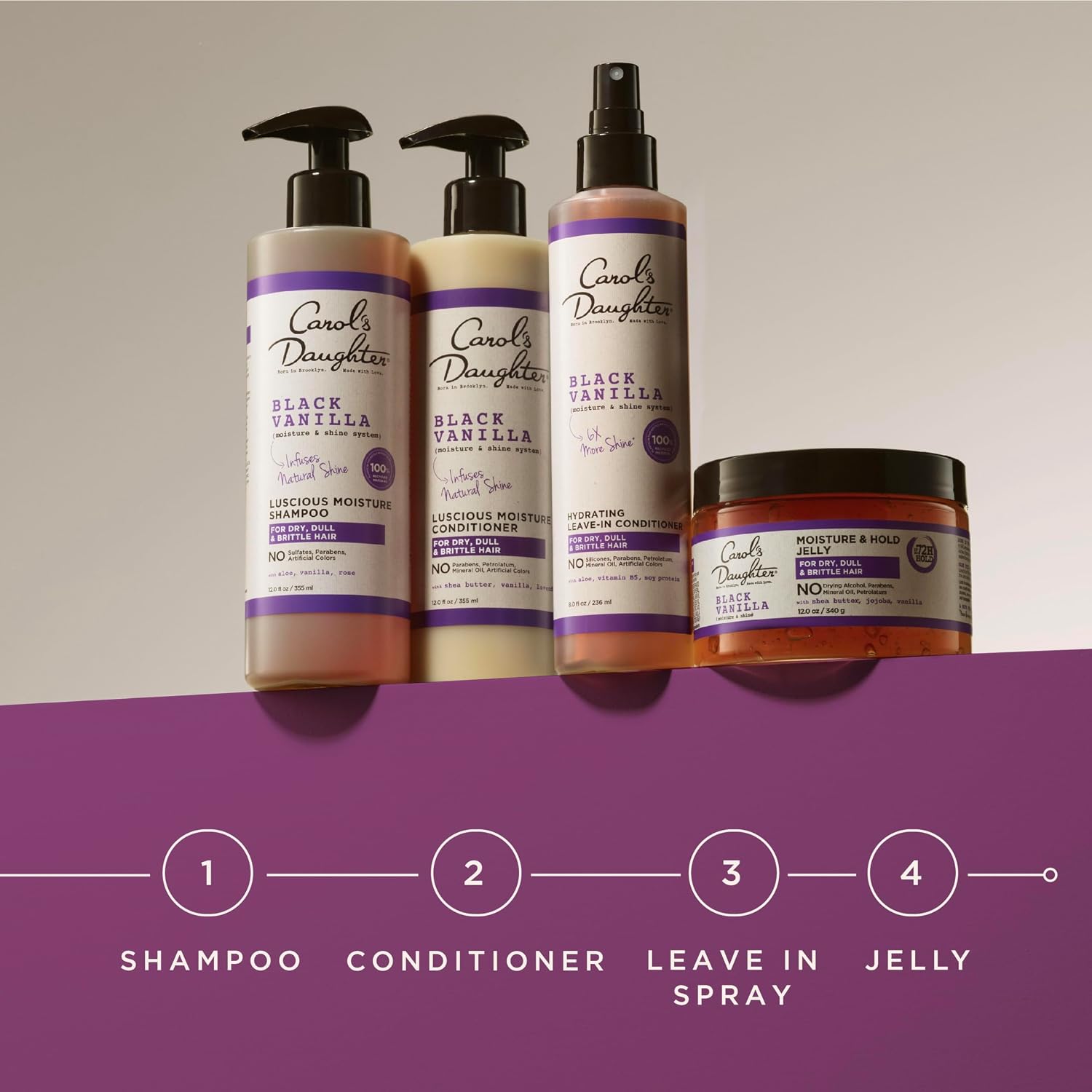 Carol's Daughter Black Vanilla Moisture Sulfate Free Shampoo for Curly, Wavy or Natural Hair, Moisturizing Hair Care for Dry, Damaged Hair, 12 Fl Oz