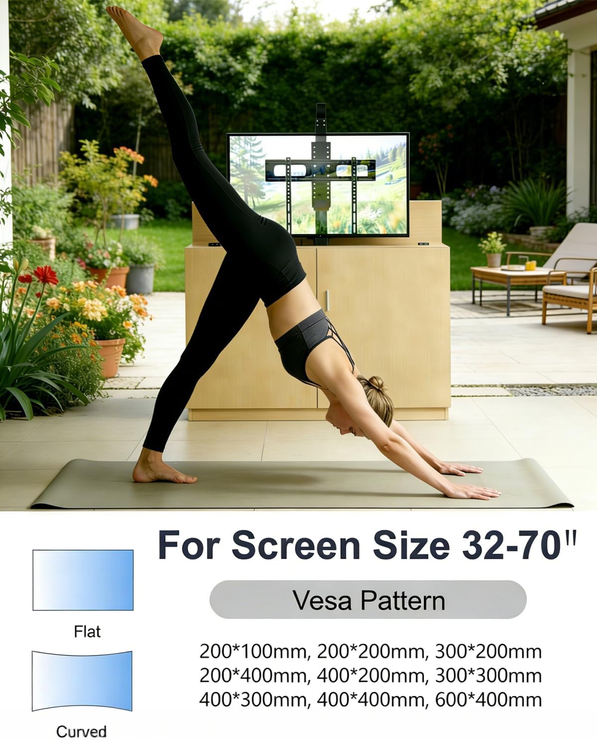 Motorized TV Stand for 32 to 70 inch Screens - Vertical Lift TV Stand with Remote Control, Max VESA 600 * 400（Pulley）