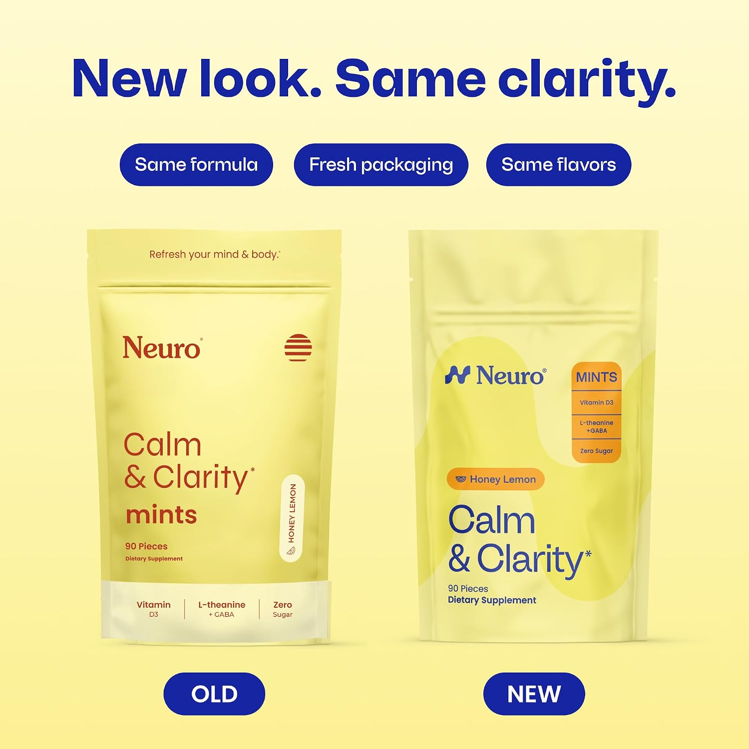 Neuro Calm & Clarity Mints - GABA L-Theanine Stress Supplement with Vitamin D3 - Non-Drowsy, Functional Calming Mints for Mood