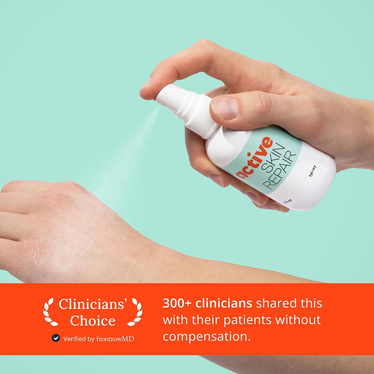 Active Skin Repair First Aid Spray with Medical Grade Hypochlorous, 3 oz | Natural and non-toxic, hypochlorous acid, no-sting formula, minor cuts, wounds, scrapes, rashes, sunburns, travel size