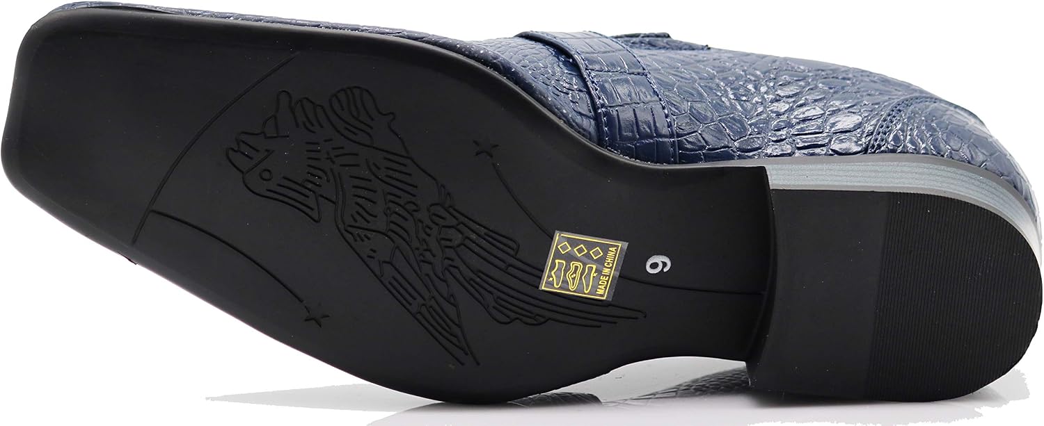 Enzo Romeo Santcro Men's Dress Crocodile Print Loafers Elastic Slip on with Buckle Fashion Shoes Runs Half Size Big