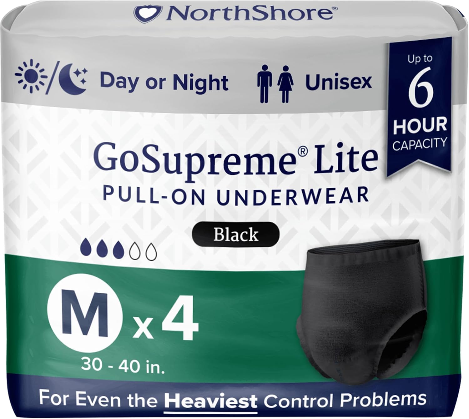NorthShore GoSupreme Lite 6-Hour Daytime Underwear, White, Medium, 14 Count