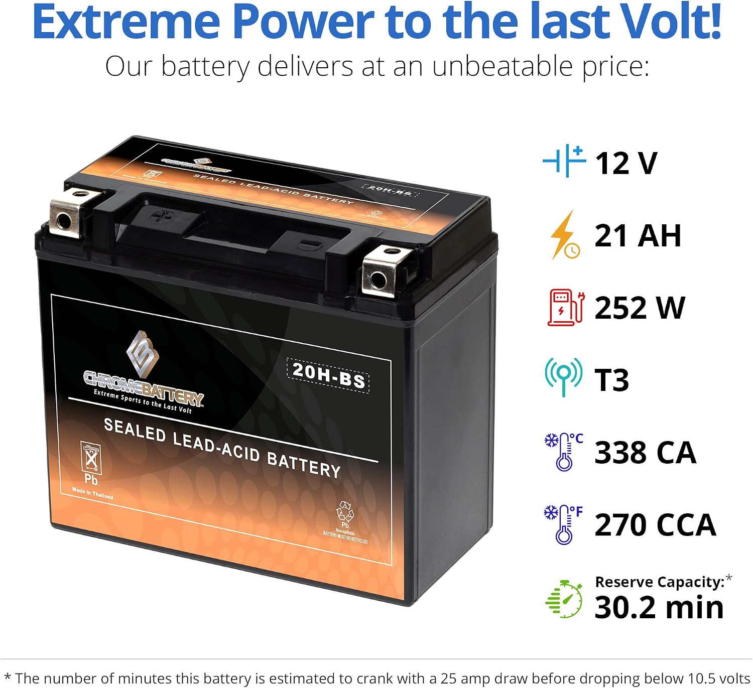 CB CHROMEBATTERY YTX30L-BS 12V 385 CCA AGM – Maintenance-Free 30Ah Battery for Harley, ATV, UTV, Snowmobile, Jet Ski – T3 Nut & Bolt Terminal – Fits Harley Touring, Polaris Sportsman 850