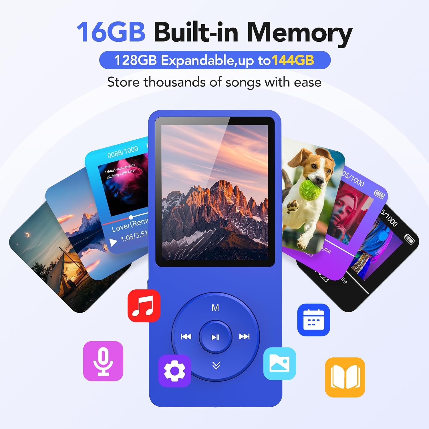 AGPTEK A02S 16GB MP3 Player, 65 Hours Playback Music Player, Dark Blue | Lossless Sound, Supports up to 128GB