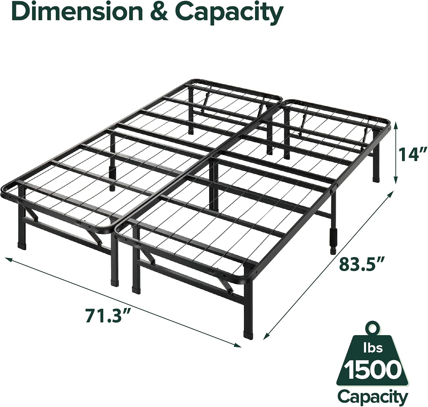 Zinus SmartBase Tool-Free Assembly Mattress Foundation, 14 Inch Metal Platform Bed Frame, No Box Spring Needed, Sturdy Steel Frame, Underbed Storage, Black, Queen