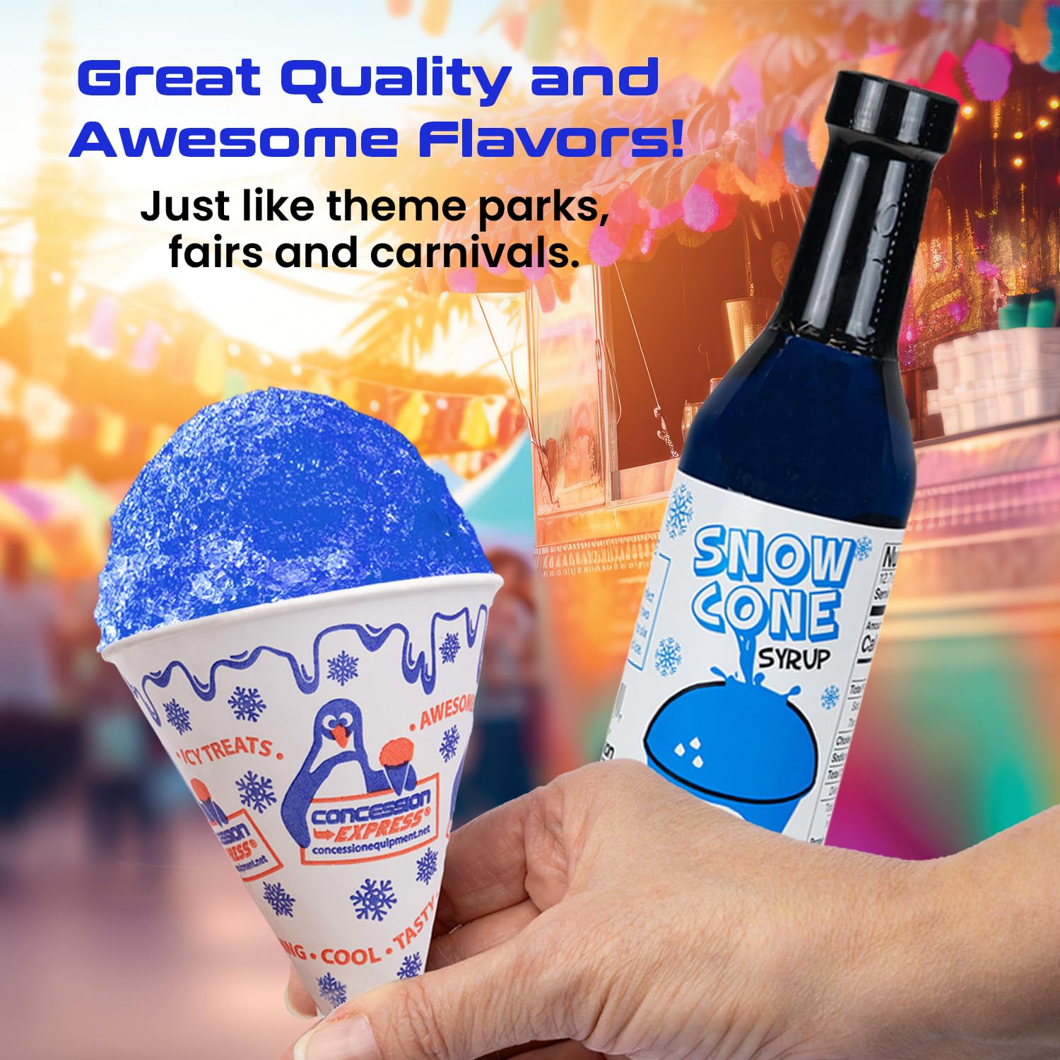 Concession Express® Snow Cone Syrup Party Pack – 12 Pack (12.7 oz Bottles) – Variety of 12 Flavors for Snow Cones & Shave Ice – Blue Raspberry