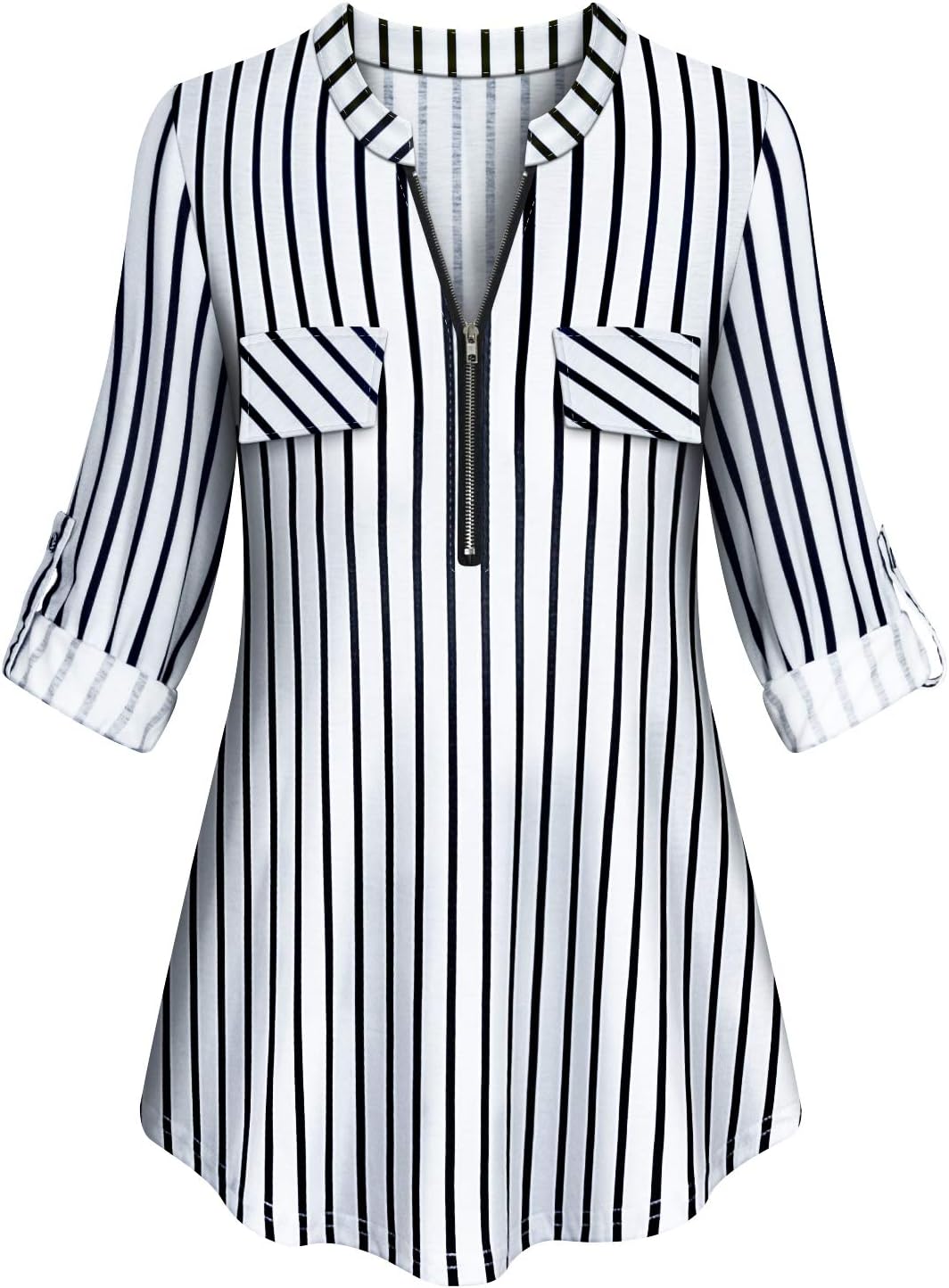 Tanst Sky Womens Casual Long Sleeve Zipped V Neck Plaid Tunic Blouses