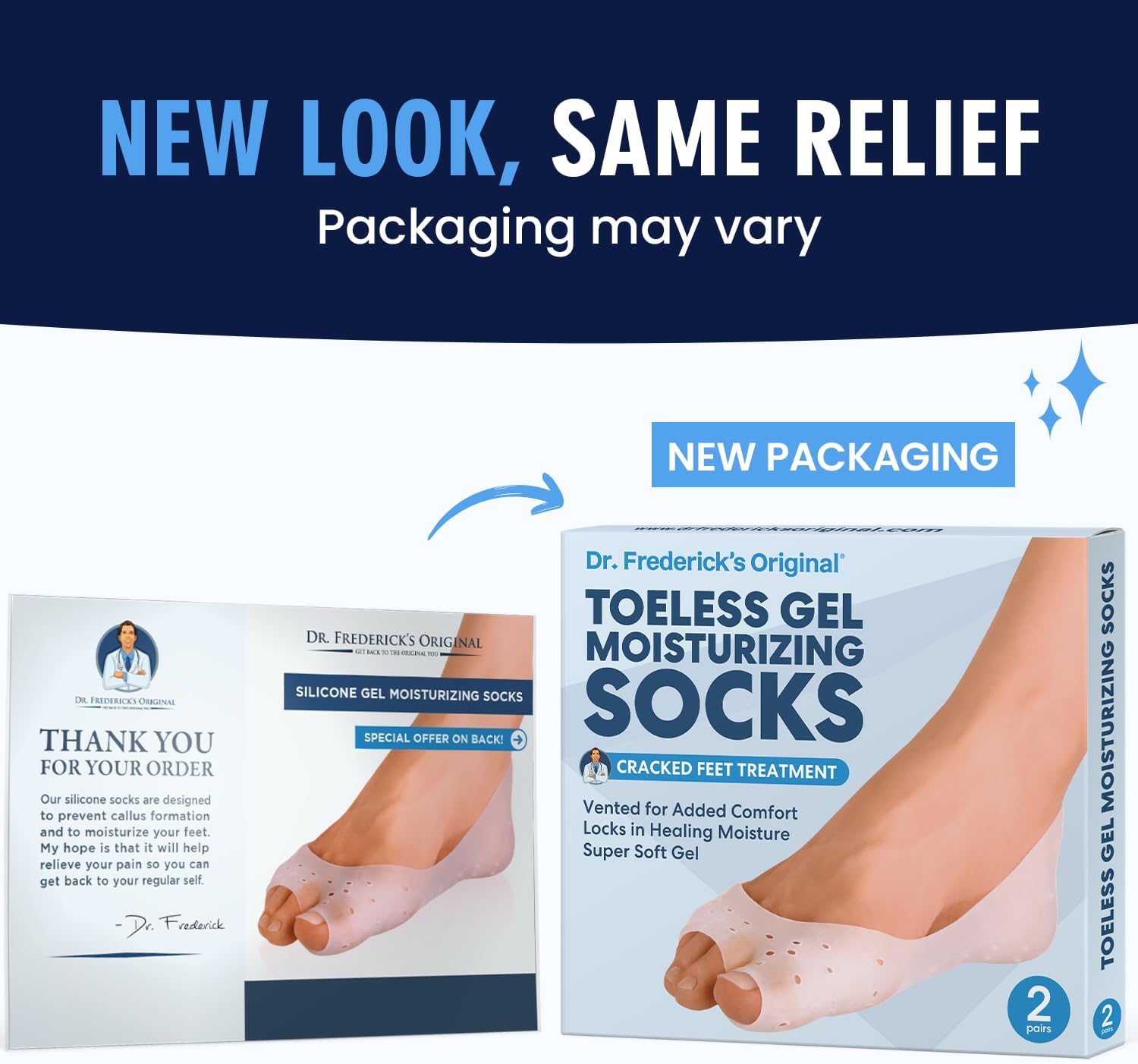 Dr. Frederick's Original Moisturizing Gel Socks, 2 Pairs | Full-Foot Gel Lining, Overnight Foot Care, Dry Feet and Cracked Heels, Women and Men