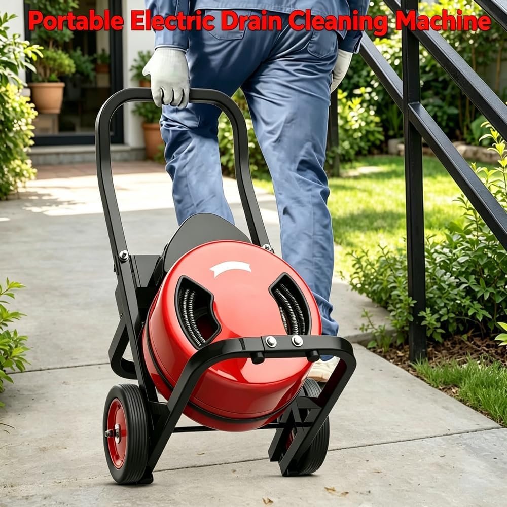 100Ft 3/4 Inch Drain Cleaning Machine. Sewer Snake 750w Auto Feed | Portable Drain Cleaning Machine Electric Drain Auger Sewer Auger with 6 Cutter Air-Activated Foot Switch for 4" to 8" Pipes