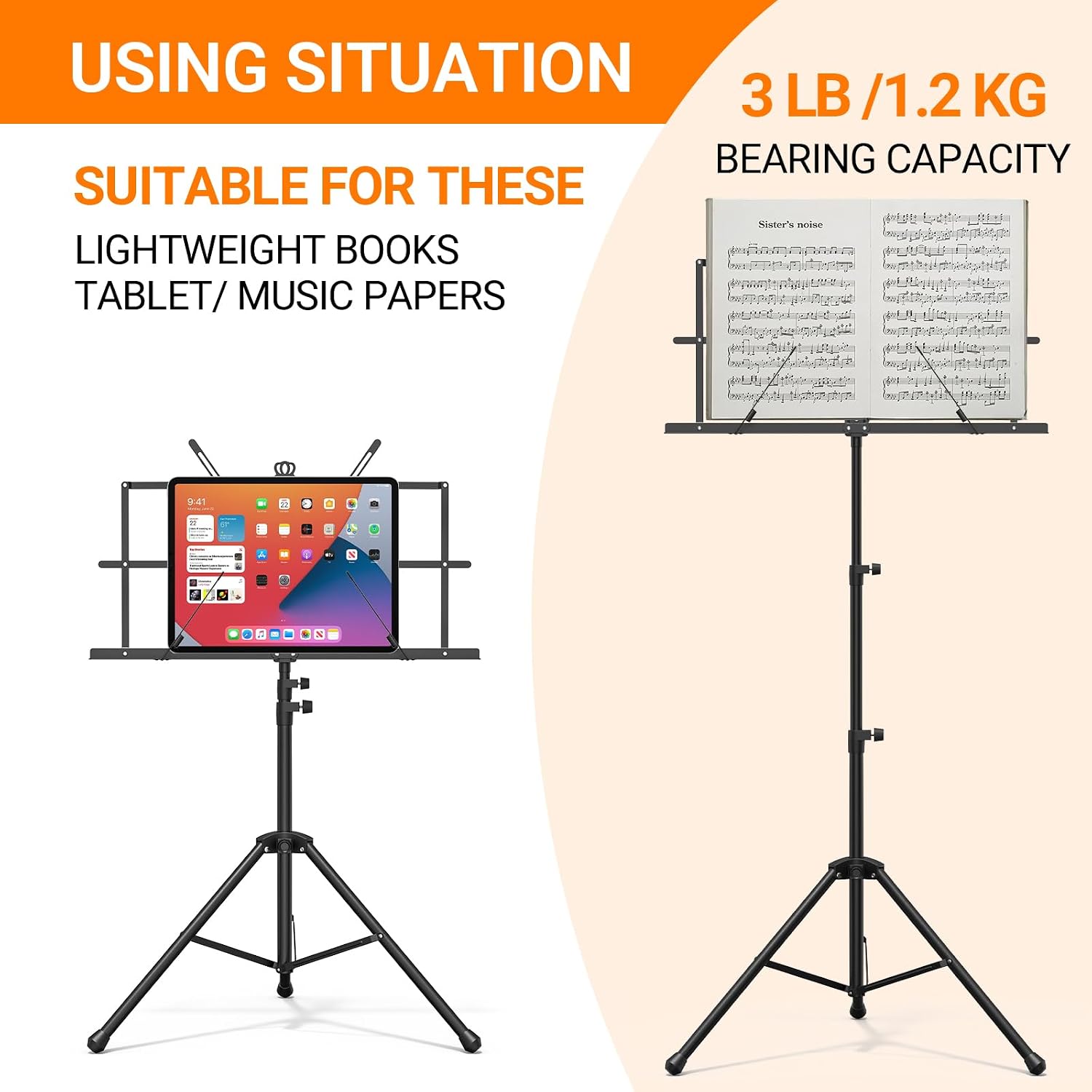 IRONTREE Sheet Music Stand with Clamp and Carrying Bag - 2 in 1 Dual-Use Desktop Book Stand, Portable and Lightweight