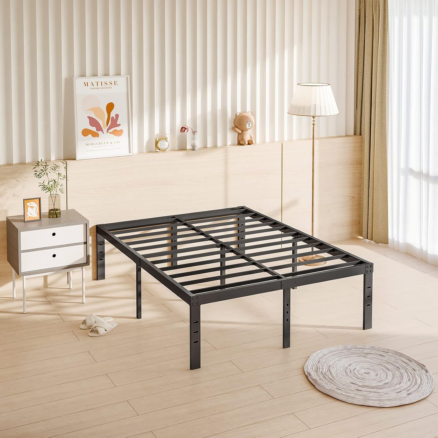 Heavy Duty Platform 14 Inch Full Bed Frame with Storage, Black