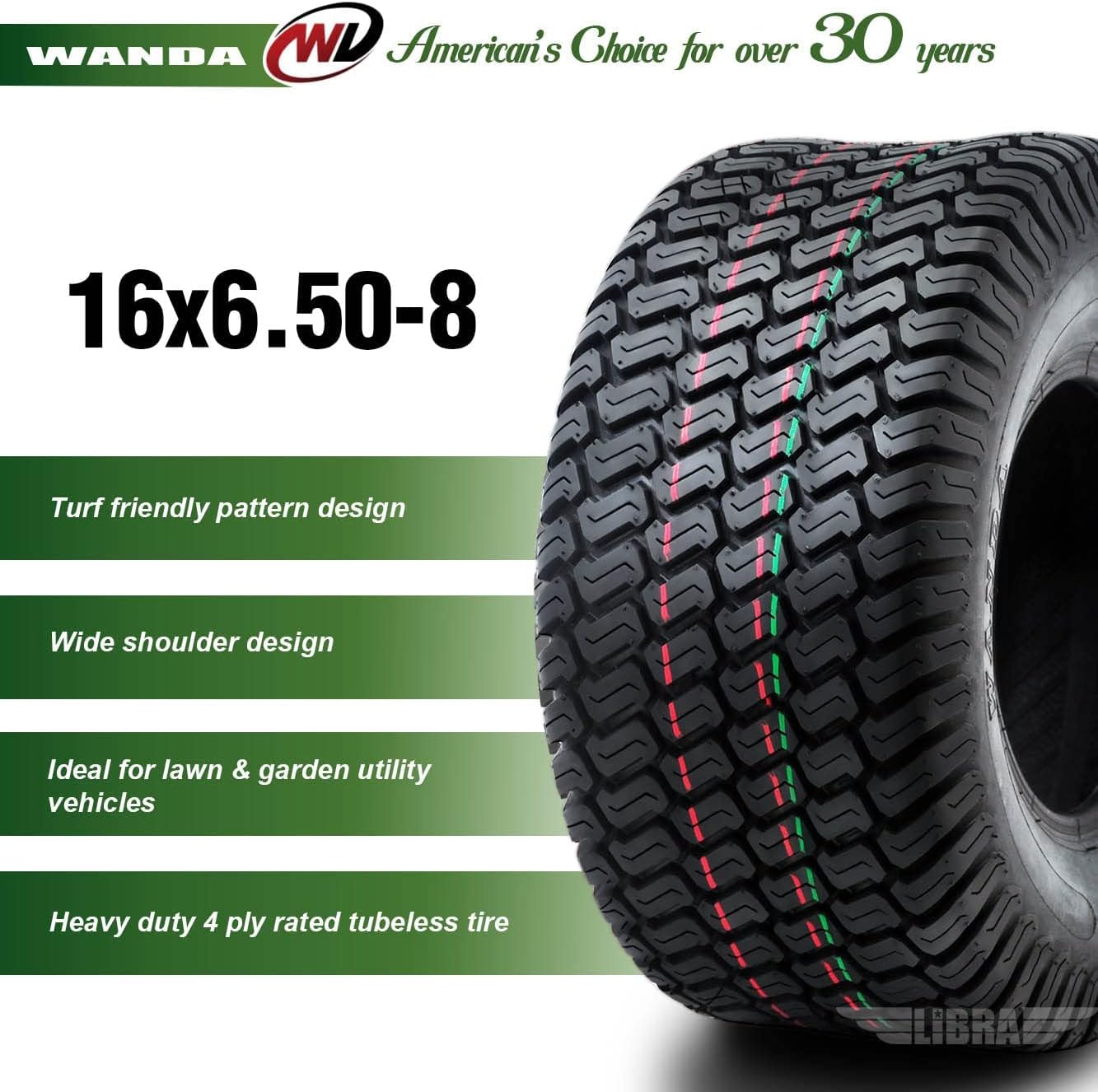 WANDA Set 2 15x6-6 15x6.00-6 Lawn Mower Tractor Turf Tires15x6x6 P332-13016 | Riding Lawn Mover, Garden Tractor