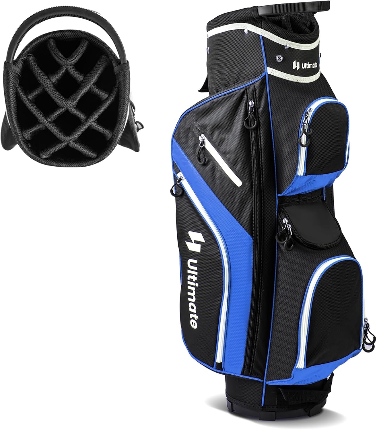 ULTIMATE Golf Cart Bag with 14-Way Top Dividers, Golf Club Bag w/ 9 Pockets incl. Cooler Bag, Rain Hood/Dust Cover, Detachable Shoulder Strap & Carry Handles, Lightweight for Men & Women