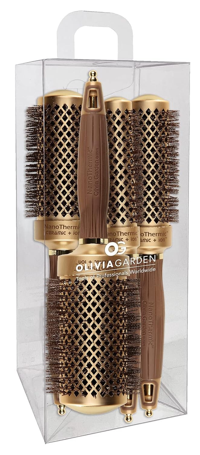 Olivia Garden NanoThermic Ceramic + Ion Round Thermal Hair Brush - Not Electrical - Professional Blowout Brush for Normal to Thick Hair