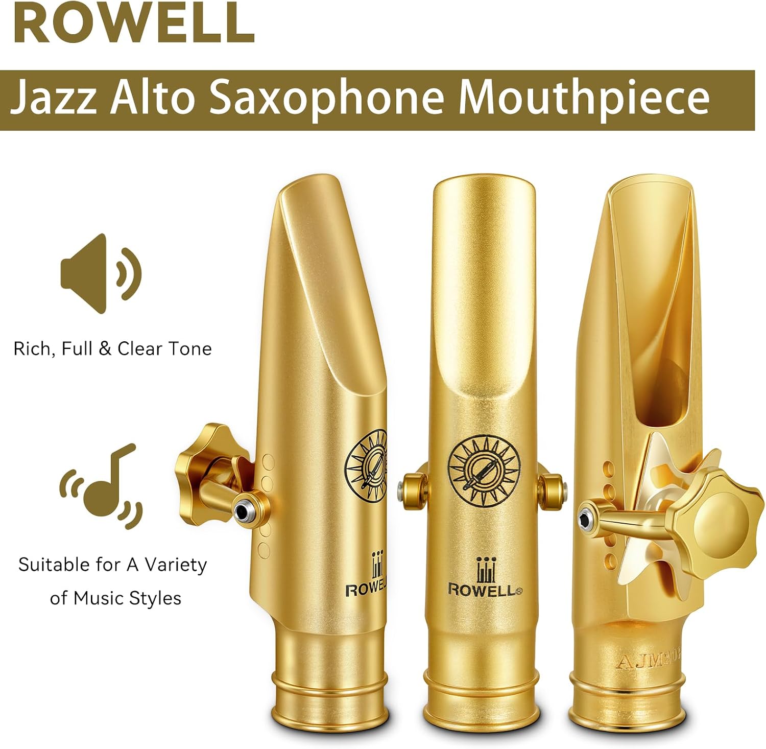 ROWELL Alto Saxophone Metal Mouthpiece Jazz Sax Mouthpiece- 5-Level Adjustable Ligature & Protective Cap Rich Full Tone -Ideal for Jazz, Bebop