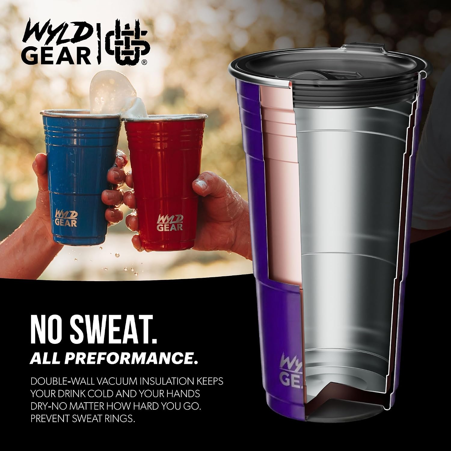 Wyld Gear Party Cup 24oz Red Stainless Steel Reusable Metal Cup with Lid