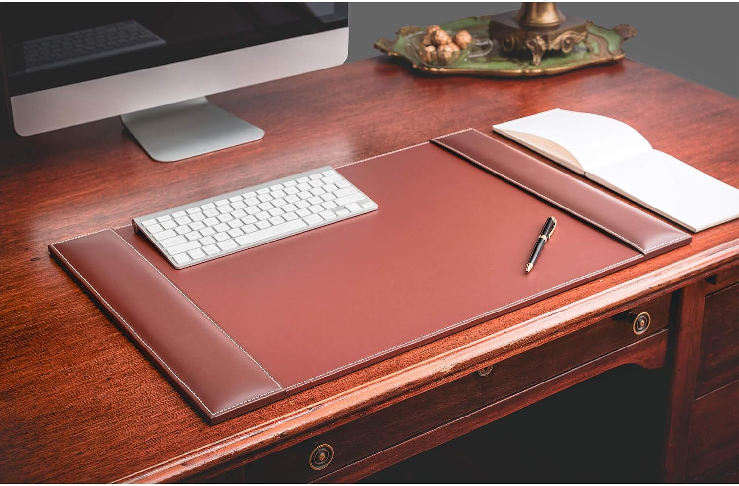 Dacasso Rustic Brown Desk Pad with Side-Rails, 25.5 by 17.25-Inch