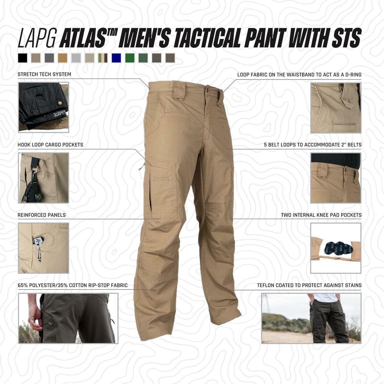LA Police Gear LAPG Men's Atlas Stretch Tactical Cargo Pants | Durable & Lightweight Ripstop Outdoor Hiking Work Pants for Men