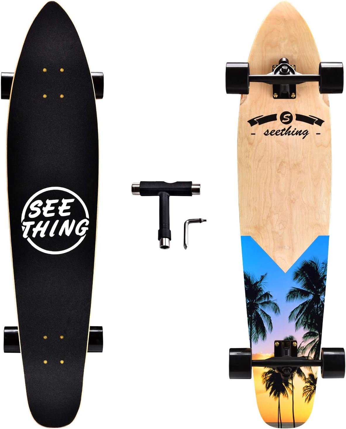 seething 42 Inch Longboard Skateboard Complete Cruiser Pintail, The Original Artisan Maple Skateboard Cruiser Pintail for Cruising, Carving