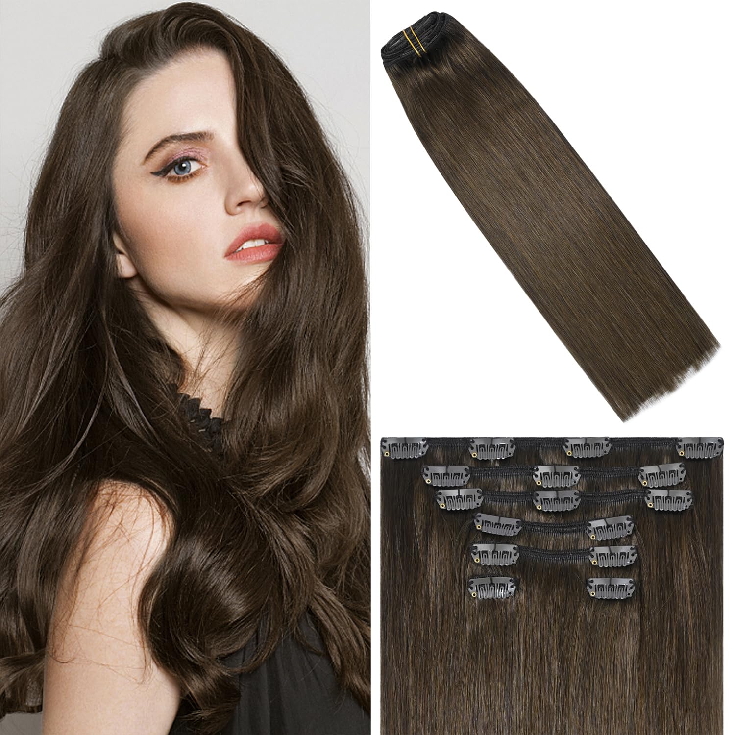 WindTouch Clip In Hair Extensions Human Hair Mixed Bleach Blonde 18Inch 75g Hair Extensions for Women Remy Blonde Extensions Clip in #18p613 7PCS