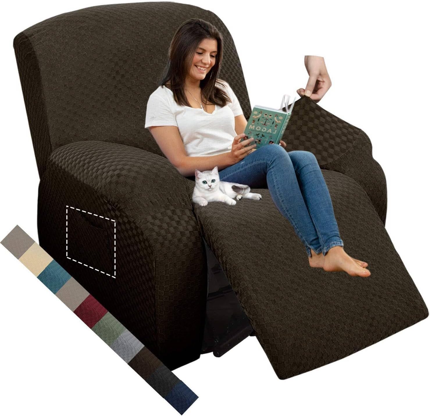MAXIJIN Latest Recliner Slipcovers for Living Room 4 Pieces Stretch Jacquard Recliner Chair Cover Soft Fitted Recliner Protector with Elastic Bottom