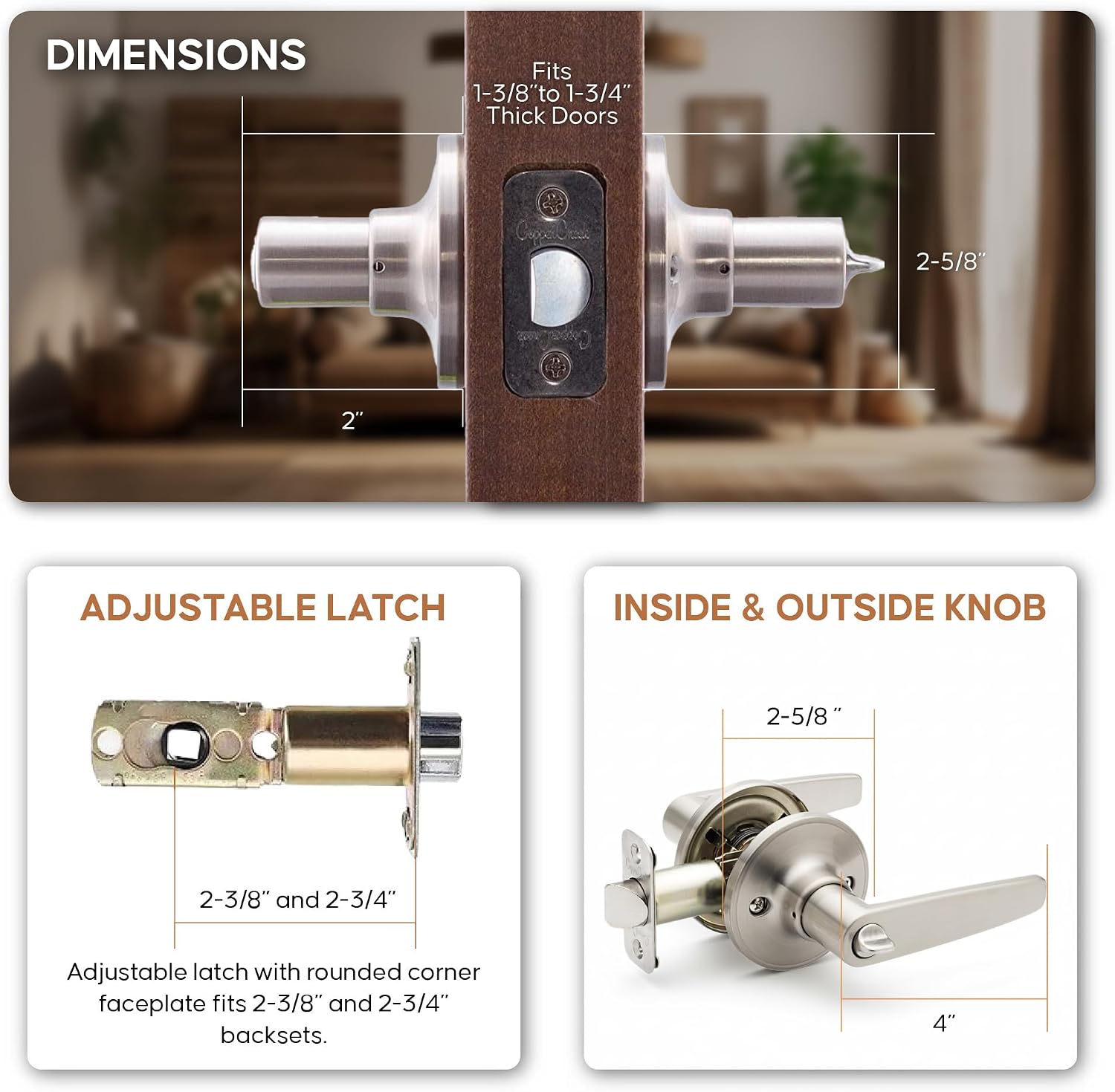 Copper Creek DL1231SS Daley Push Button Privacy Door Lever, Satin Stainless
