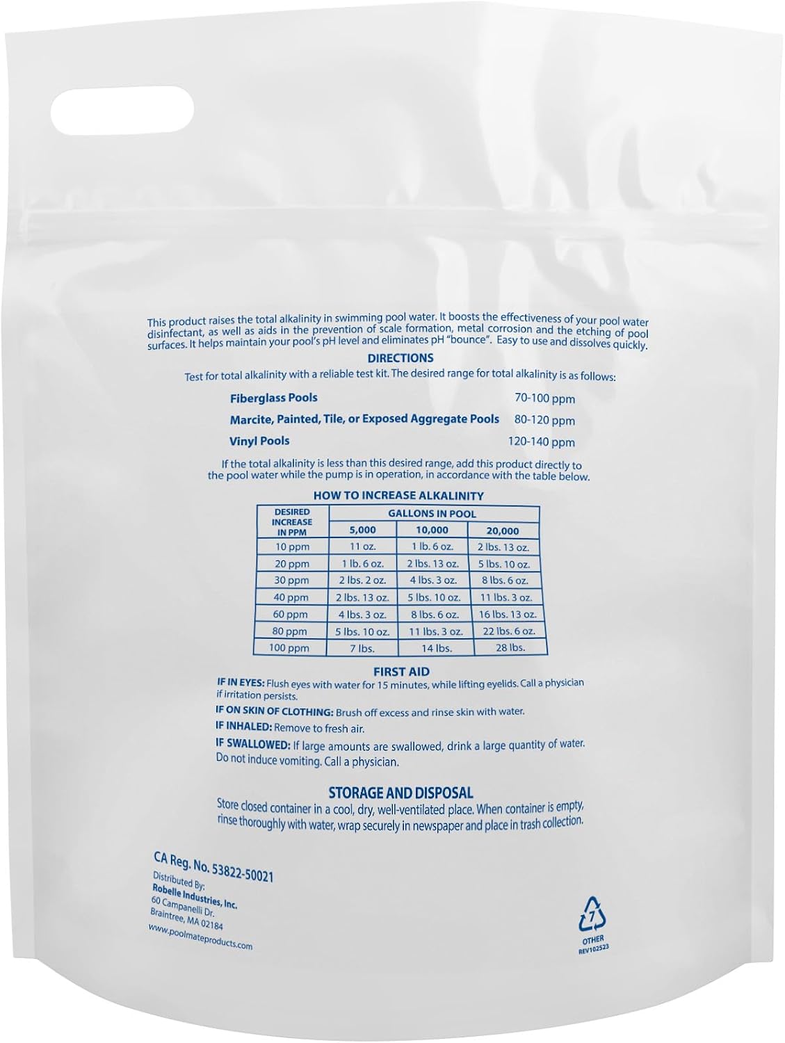 Pool Mate 10-Pounds Premium Alkalinity Increaser for Swimming Pools | 100% Sodium Bicarbonate, Alkalinity Up, Easy To Use, Works Fast, 11 ounces raises alkalinity 10 ppm per 5,000 gallons