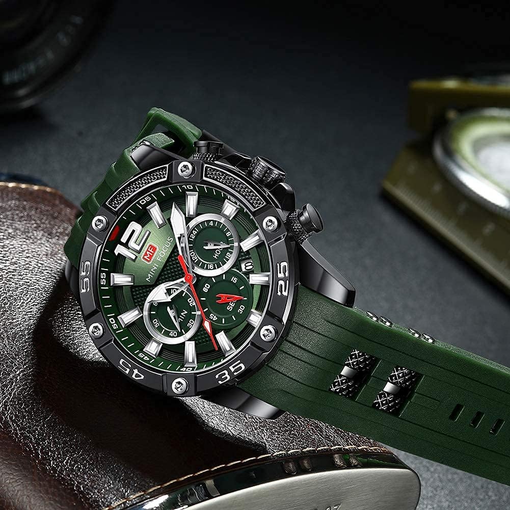 MF MINI FOCUS Men Watch, Chronograph Waterproof Sport Analog Quartz Watches Blue Silicon Strap Fashion Wristwatch for Men